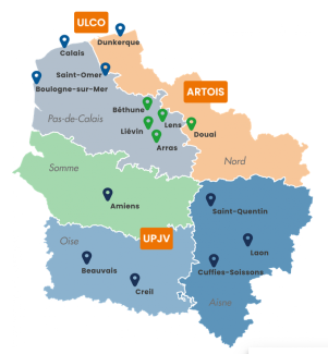 Carte des villes où sont présents les établissements de l'A2U